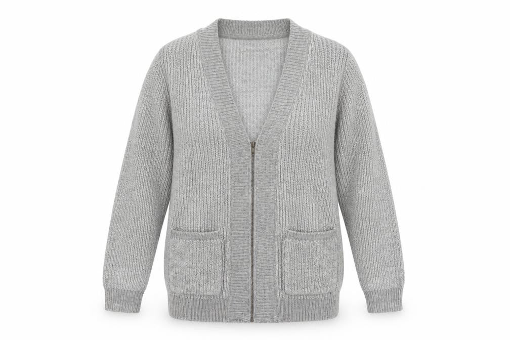 Papaya Women’s Grey Chunky Knit Full Zip Cardigan Size S