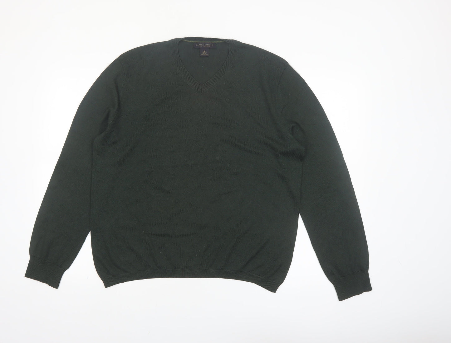 Banana Republic Men's Green Silk Cashmere V-Neck Jumper Size M