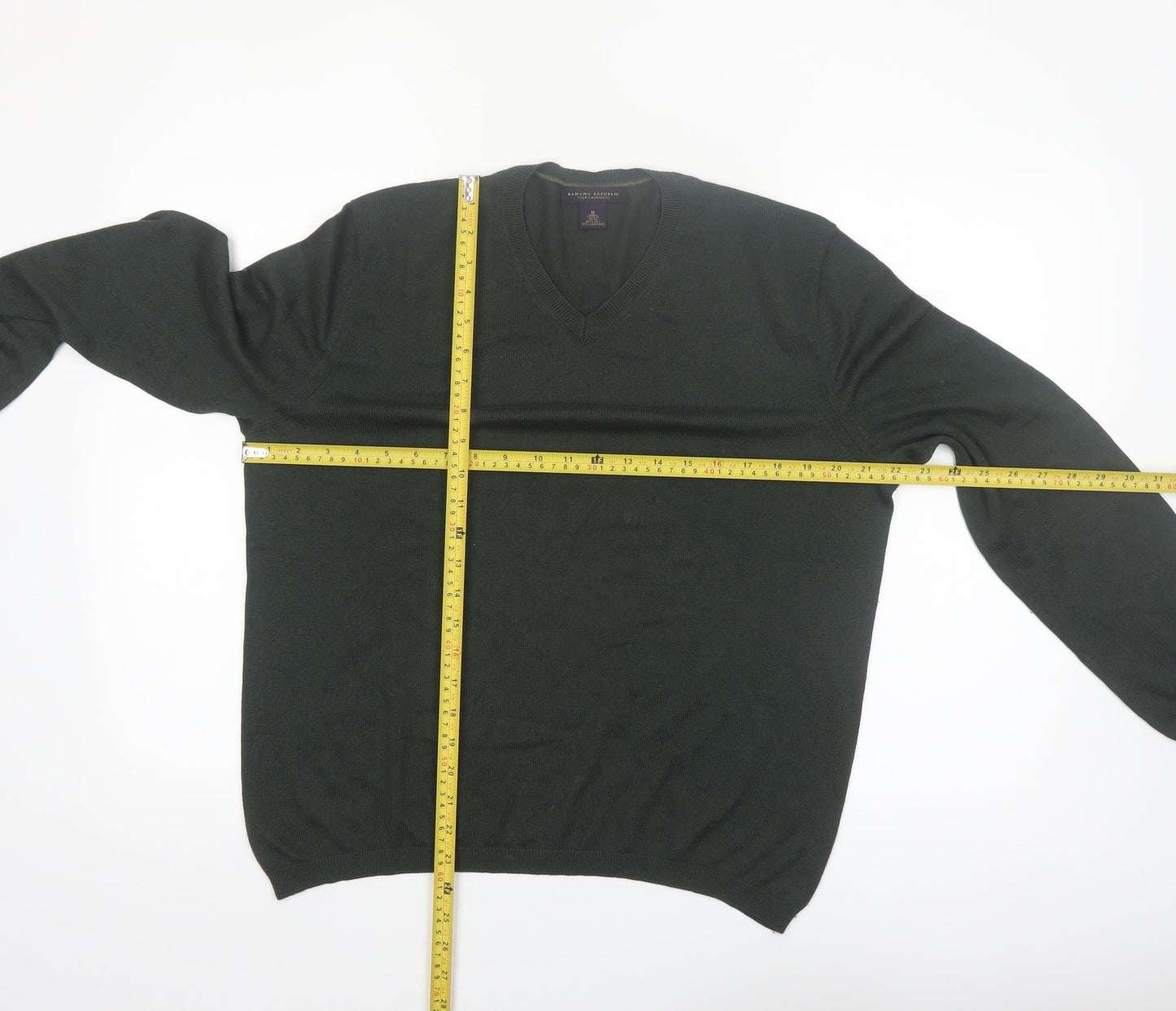 Banana Republic Men's Green Silk Cashmere V-Neck Jumper Size M