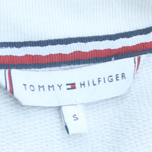 Tommy Hilfiger Women White Small Sweatshirt Crew Neck Logo Cotton