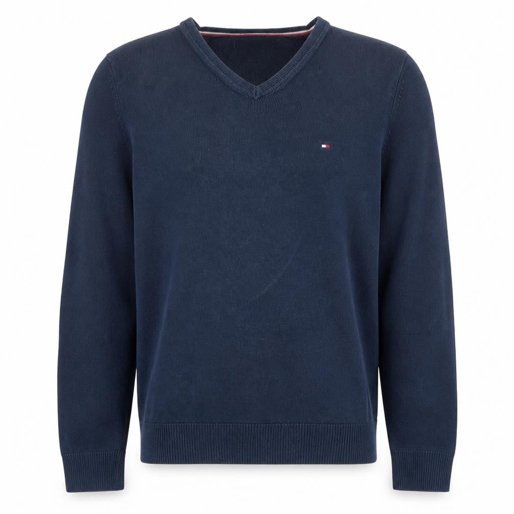 Tommy Hilfiger Men's Blue Cotton Silk V-Neck Jumper Size S