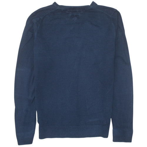 Tommy Hilfiger Men's Blue Cotton Silk V-Neck Jumper Size S