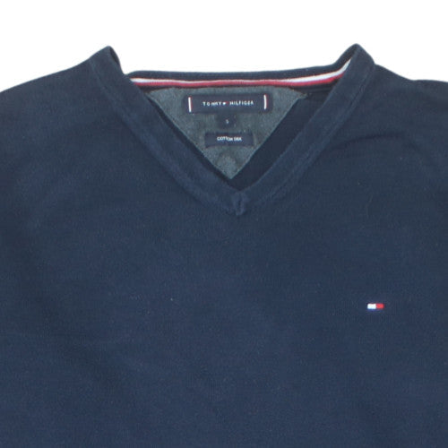 Tommy Hilfiger Men's Blue Cotton Silk V-Neck Jumper Size S