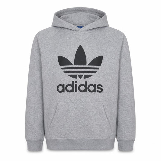 Adidas Mens Grey Hoodie M Pullover Fleece Graphic Logo Sweatshirt