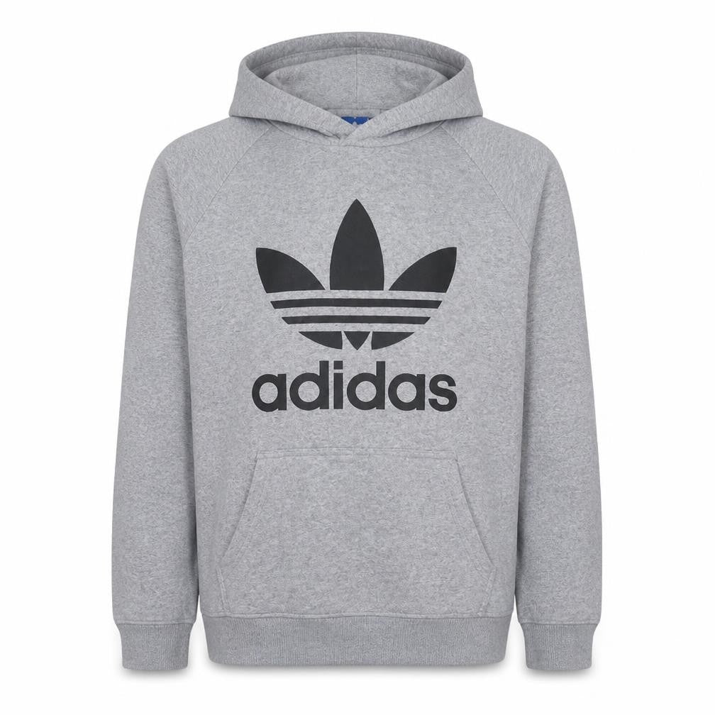Adidas Mens Grey Hoodie M Pullover Fleece Graphic Logo Sweatshirt