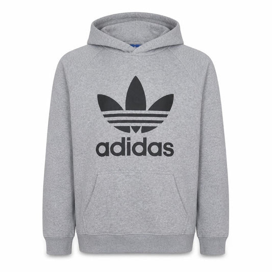 Adidas Mens Grey Hoodie M Pullover Fleece Graphic Logo Sweatshirt