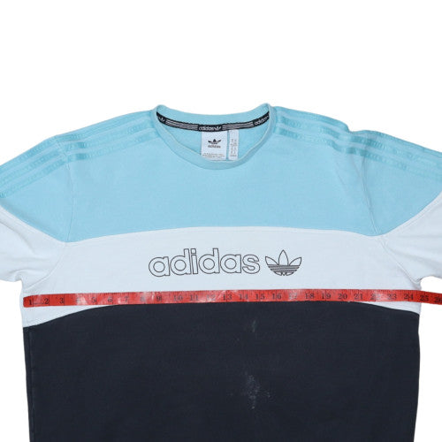 Adidas Mens Blue Colour Block Logo Sweatshirt XL Crew Neck