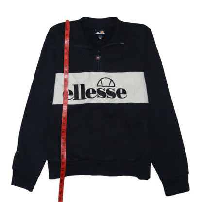 Close-up detail of Ellesse women’s black 1/4 zip pullover sweatshirt uk 14 logo cotton blend