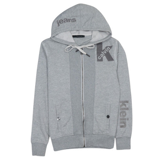Preloved Calvin Klein Jeans Men's Grey Full Zip Hoodie Size S - Front