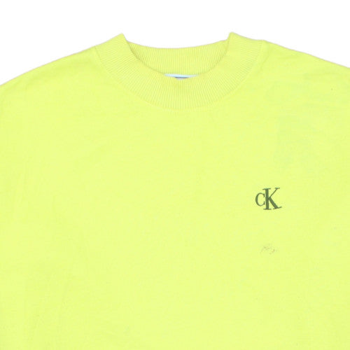 Calvin Klein Jeans Womens Yellow Sweatshirt Size L Logo Crew Neck