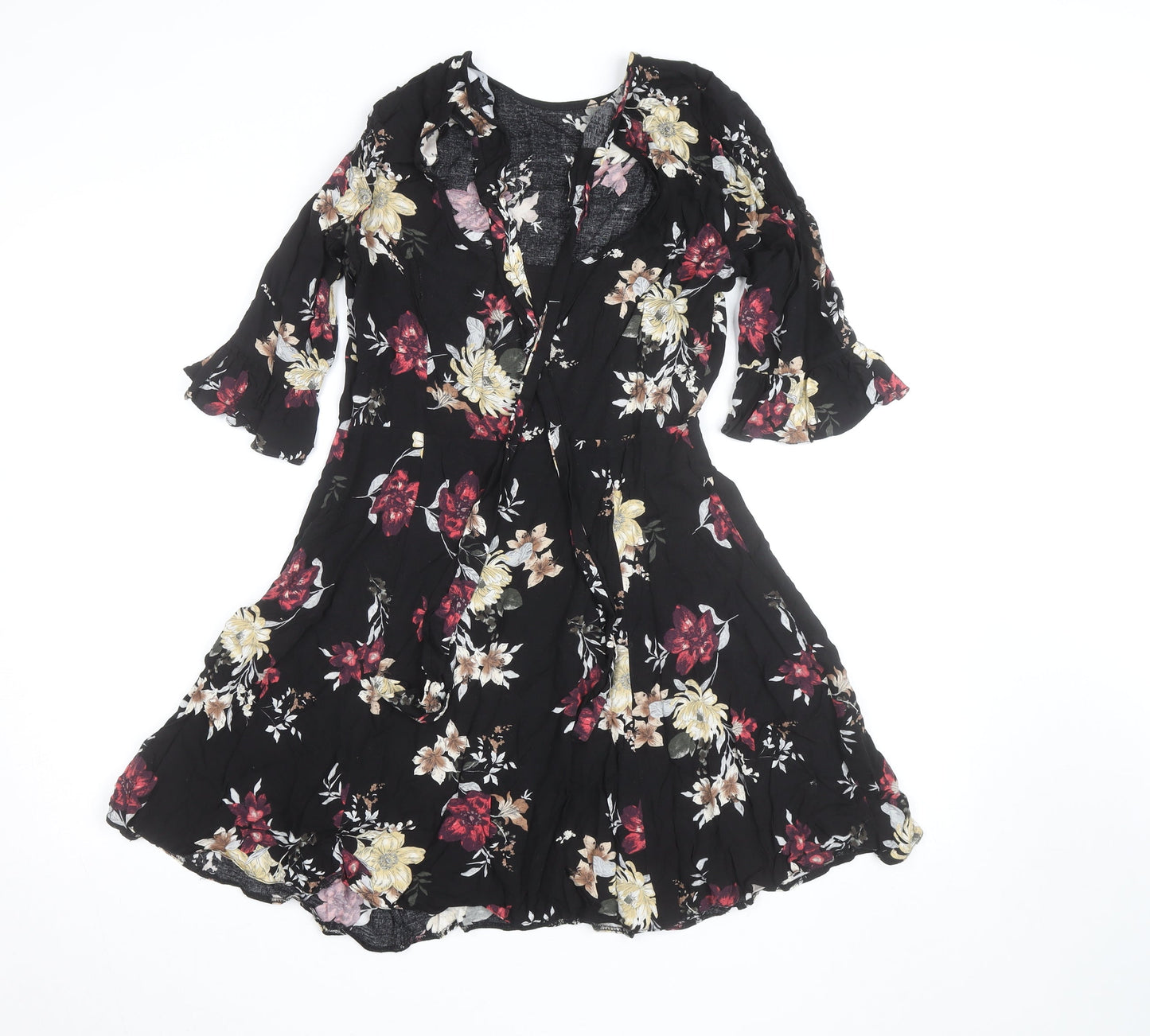 New Look Women's Black Floral Fit & Flare Dress Size 8