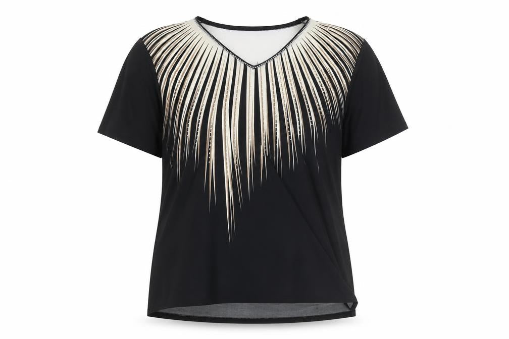Eli & Irene Women's Black Beaded V-Neck Short Sleeve T-Shirt 2XL