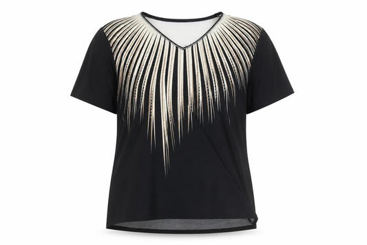 Eli & Irene Women's Black Beaded V-Neck Short Sleeve T-Shirt 2XL