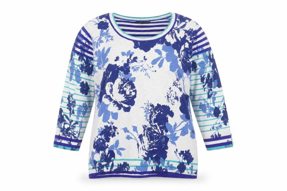 Marks & Spencer Per Una Women's Blue Floral Striped Jumper Size 16