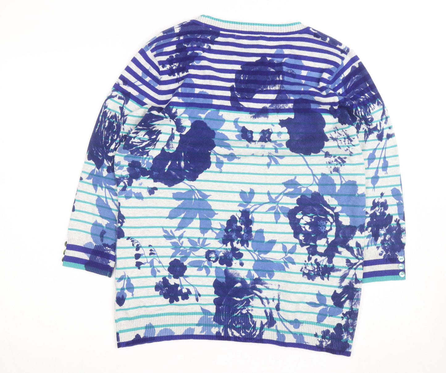 Marks and Spencer Per Una Women's Blue Floral Striped Jumper Size 16
