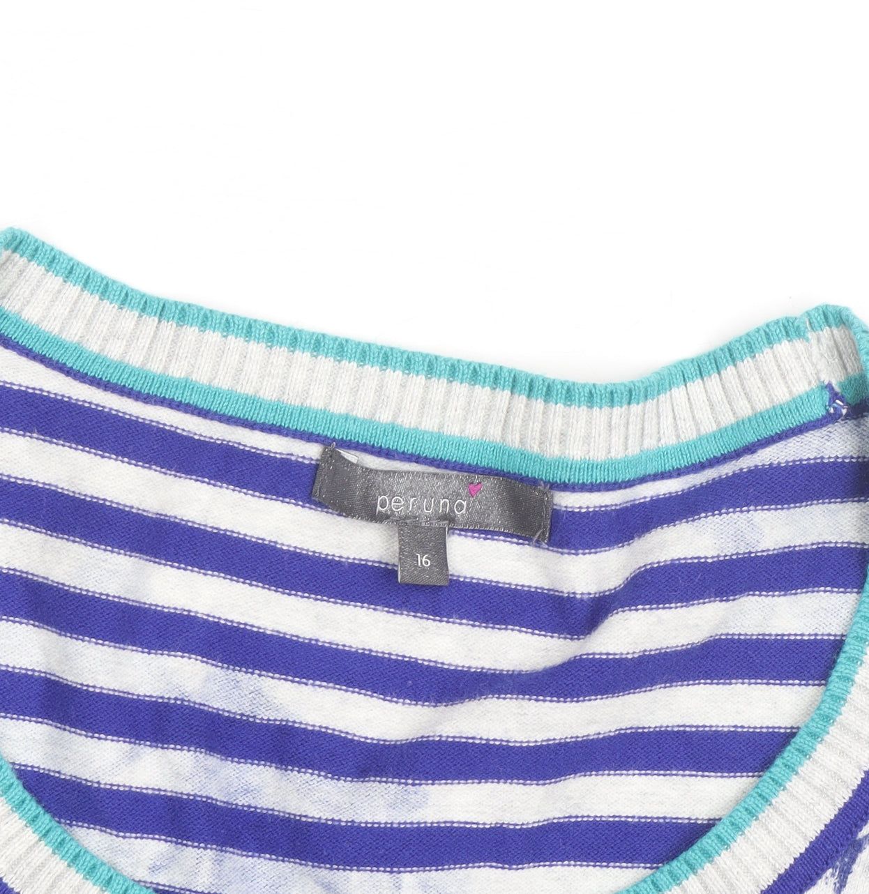 Marks and Spencer Per Una Women's Blue Floral Striped Jumper Size 16