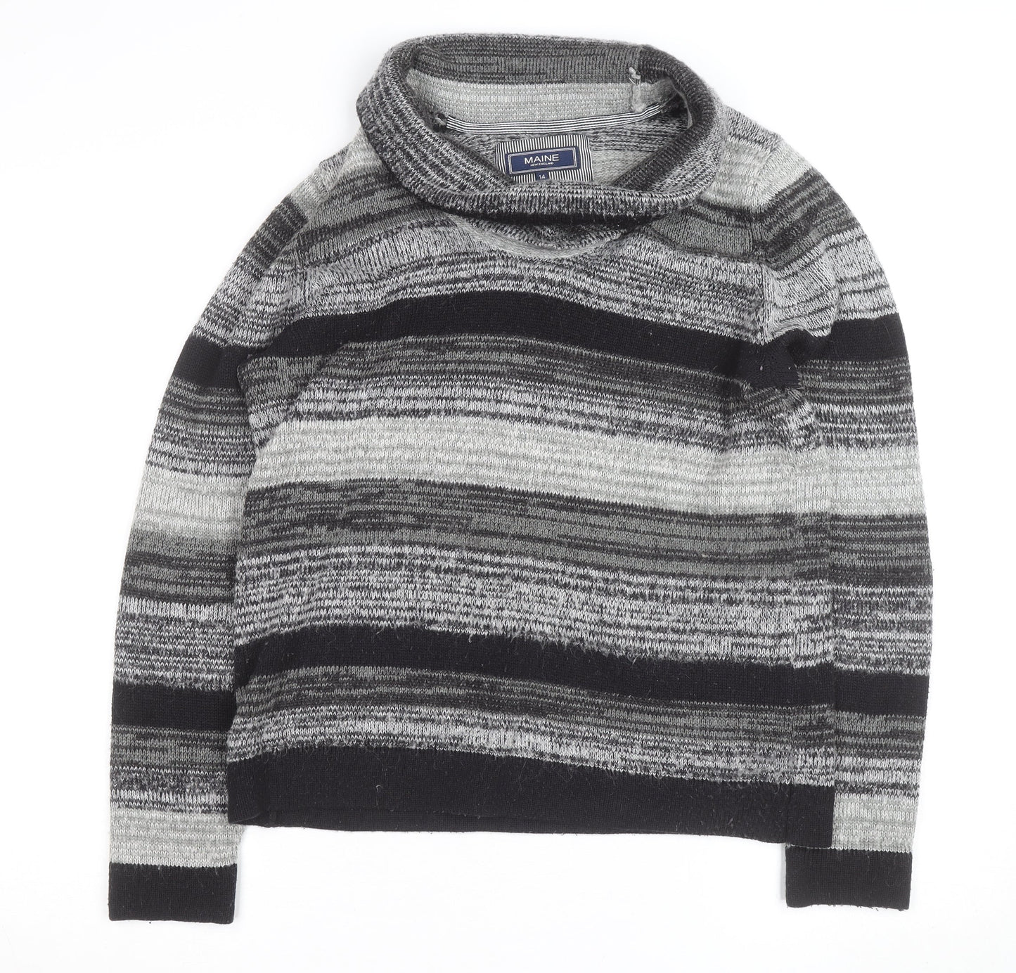 Maine New England Men's Grey Striped Roll Neck Jumper L