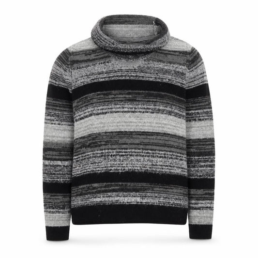 Front view of Maine New England Men's Grey Striped Roll Neck Jumper L