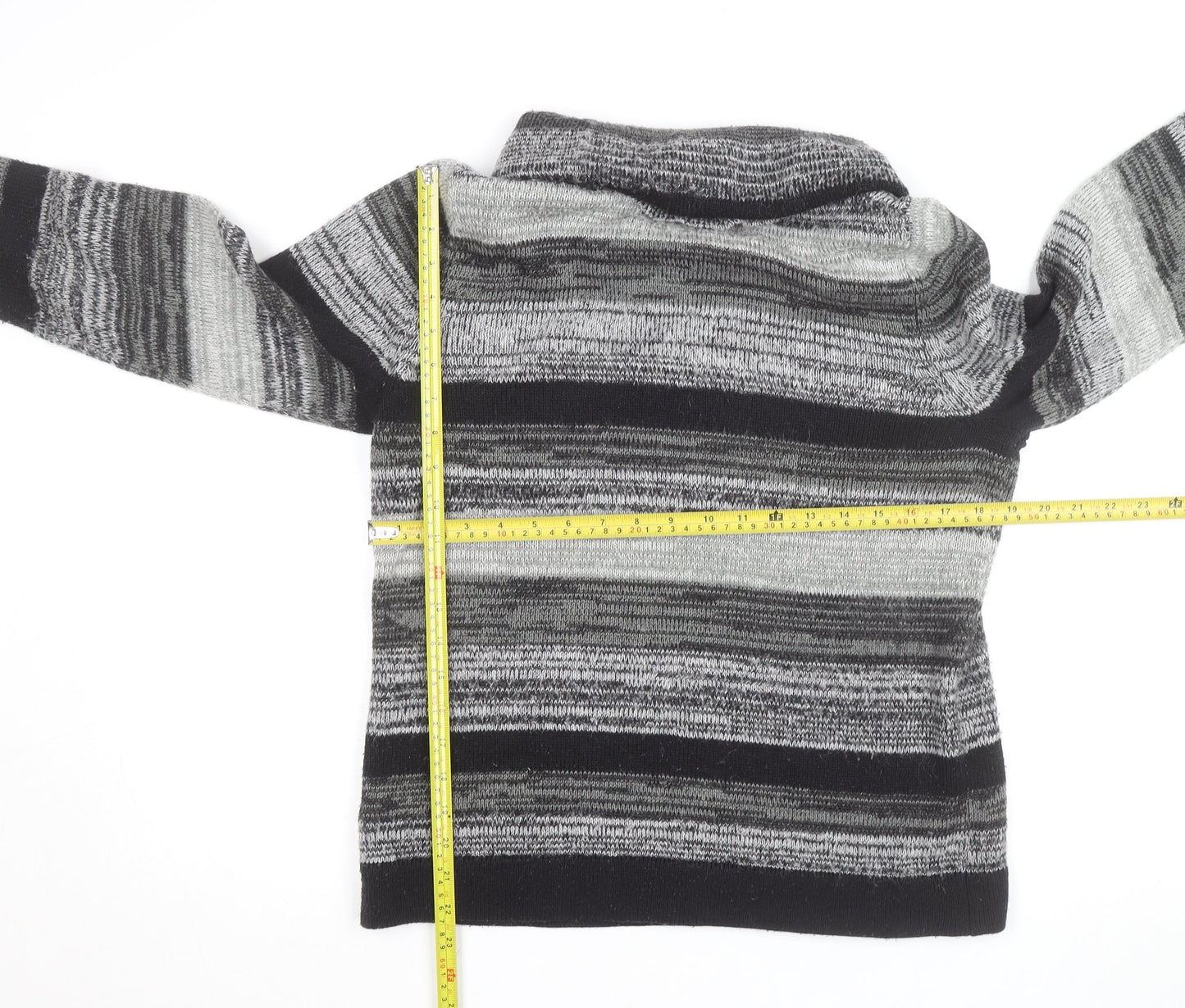 Maine New England Men's Grey Striped Roll Neck Jumper L