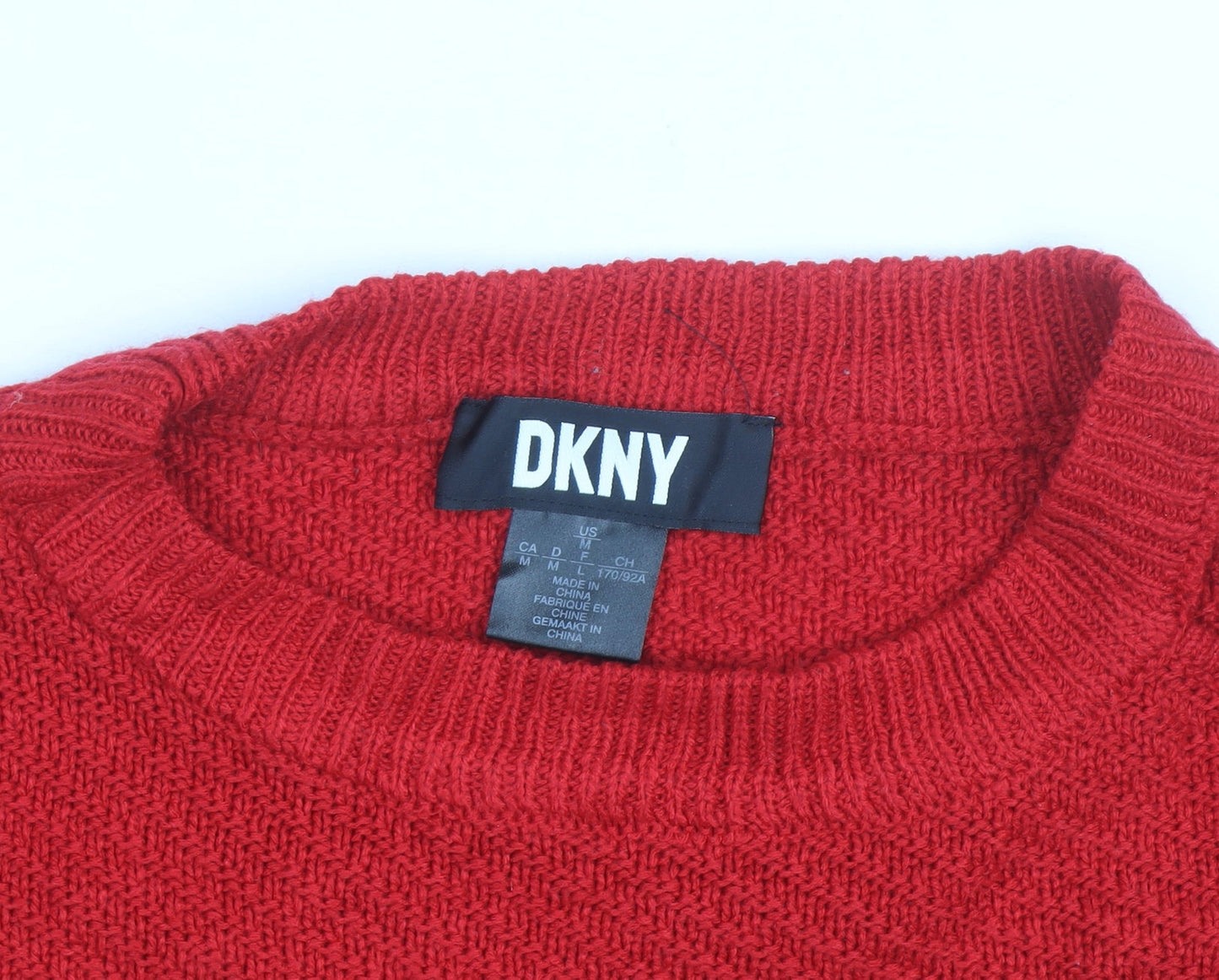 DKNY Womens Red Wool Blend Crew Neck Long Sleeve Jumper M