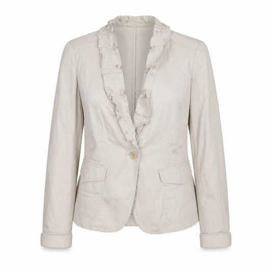 Talbots Women's Beige Ruffle Collar Blazer Size 10 Cotton Blend
