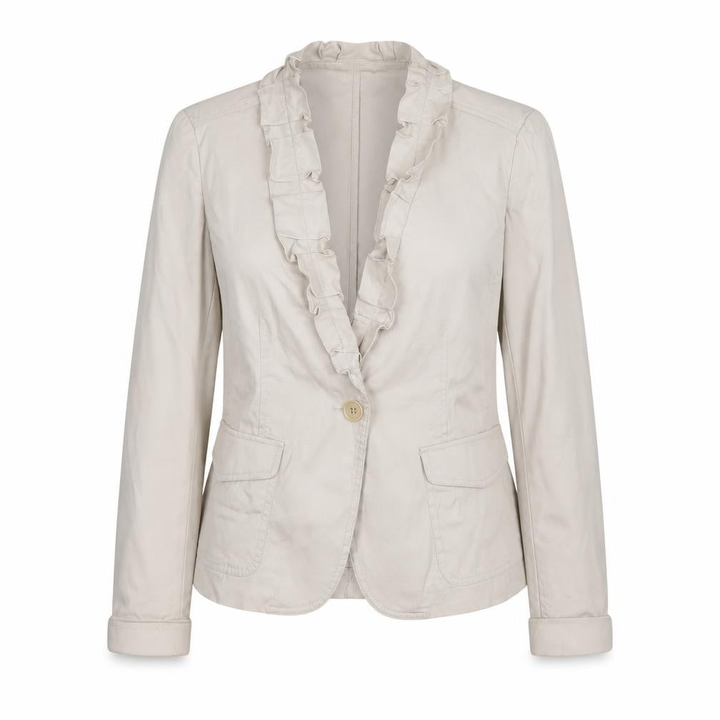 Talbots Women's Beige Ruffle Collar Blazer Size 10 Cotton Blend