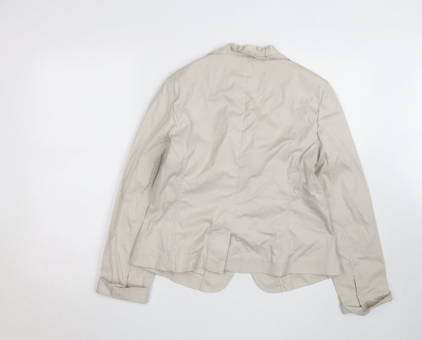Talbots Women's Beige Ruffle Collar Blazer Size 10 Cotton Blend