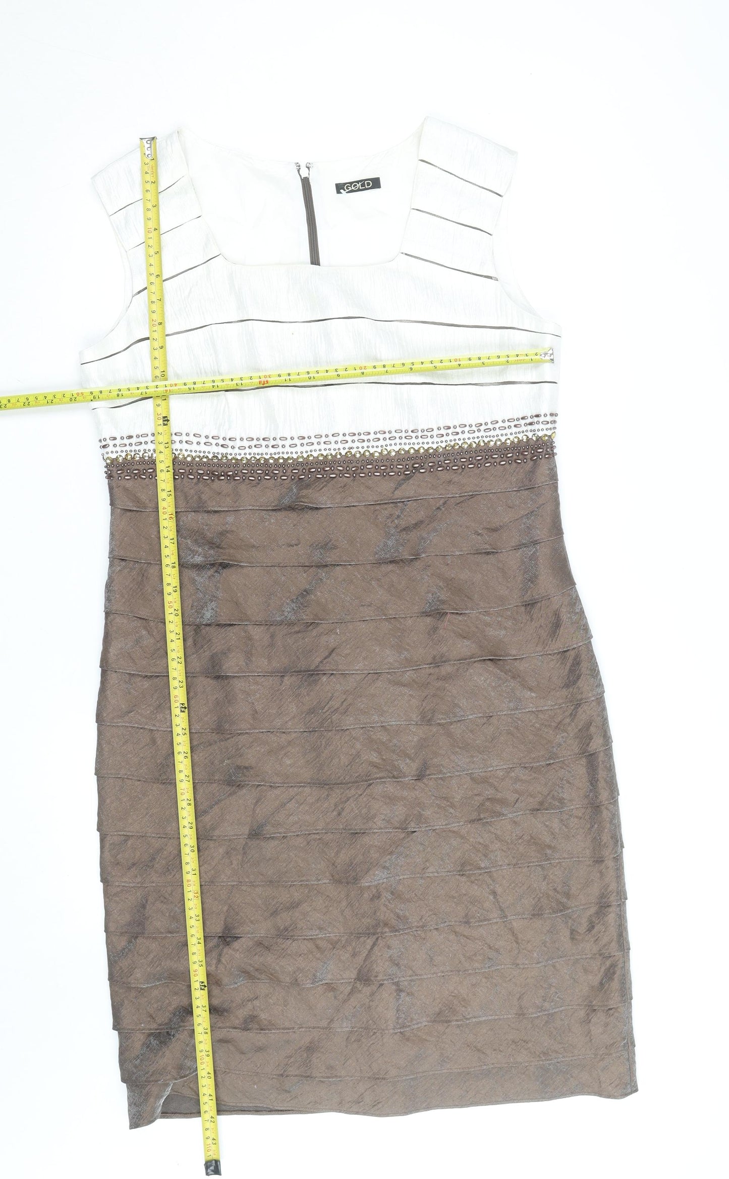 GOLD Women's Brown Beaded Sheath Dress Size 18