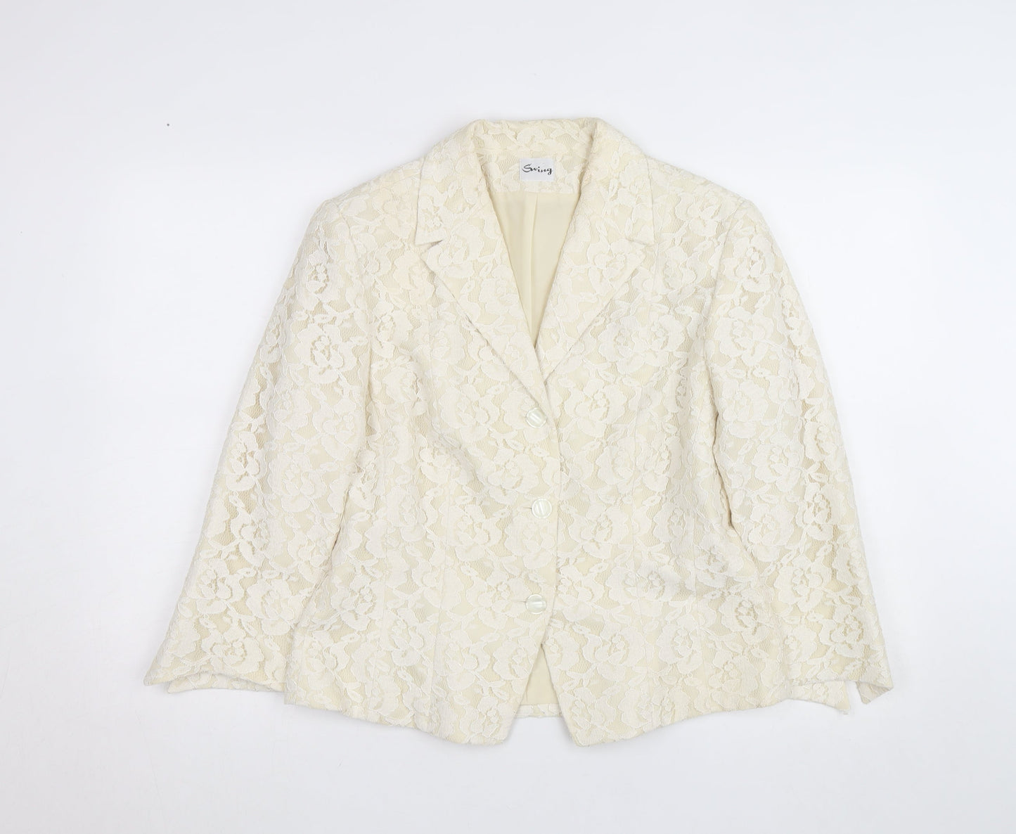 Swing Women Ivory Lace Blazer Size 14 Elegant Formal Jacket
