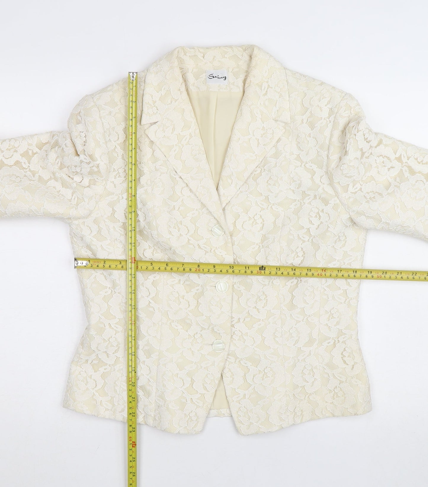 Swing Women Ivory Lace Blazer Size 14 Elegant Formal Jacket