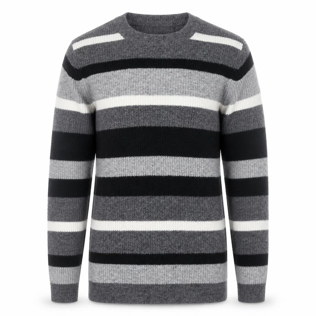 Marks & Spencer Men's Grey Striped Wool Blend Crew Neck Jumper M