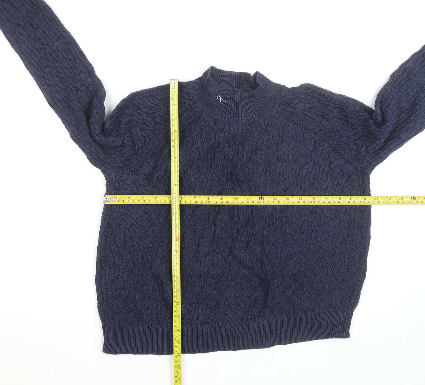 Fat Face Women's Blue Cotton Cable-Knit Mock Neck Jumper Size 10
