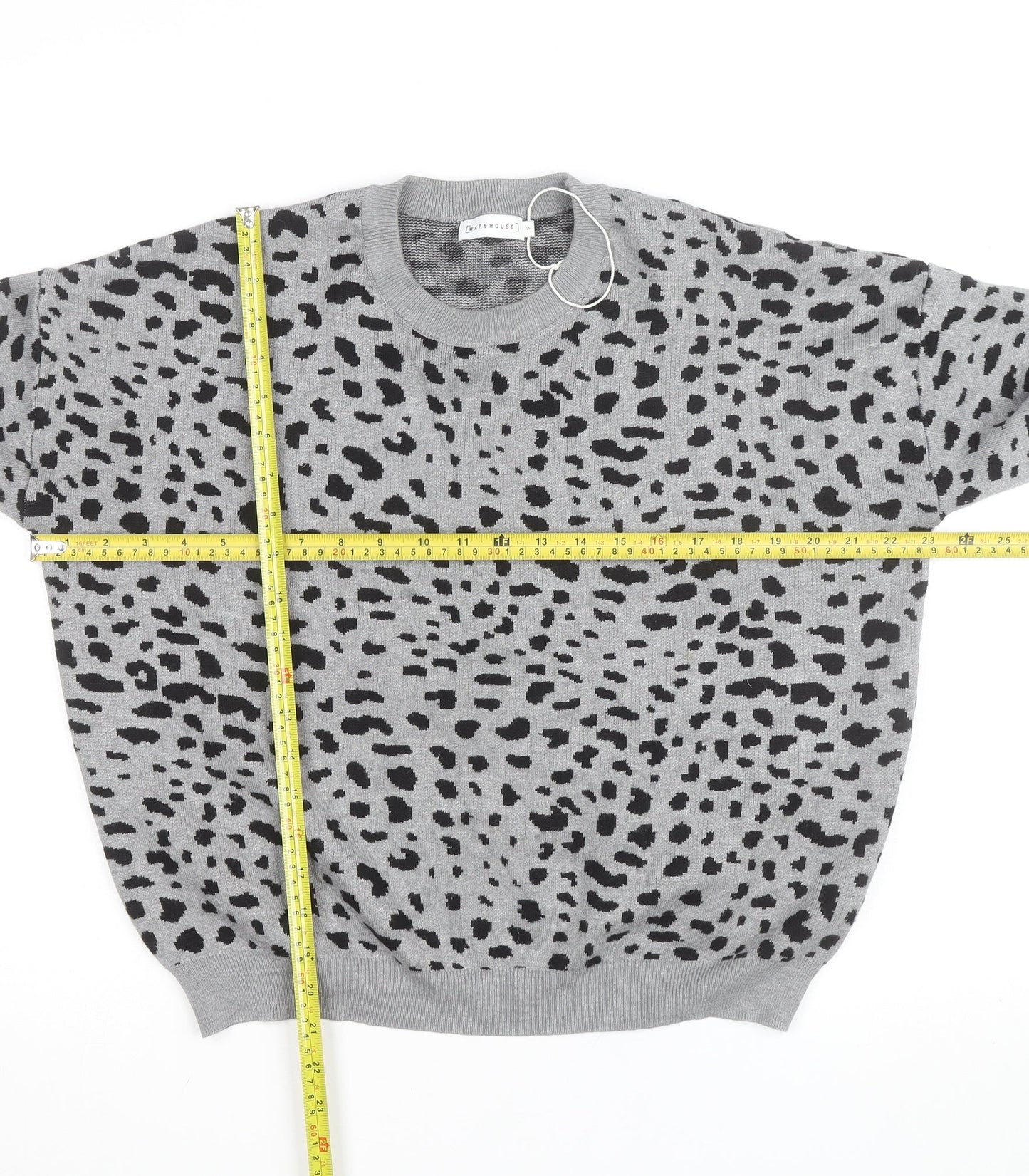 Warehouse Women’s Grey Animal Print Crew Neck Jumper Size S