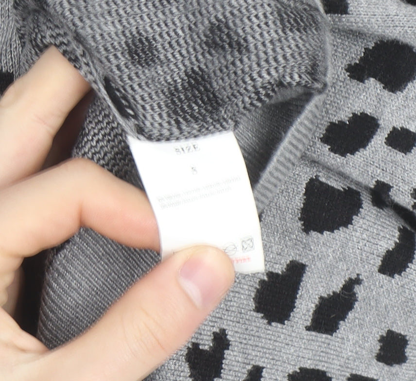 Warehouse Women’s Grey Animal Print Crew Neck Jumper Size S