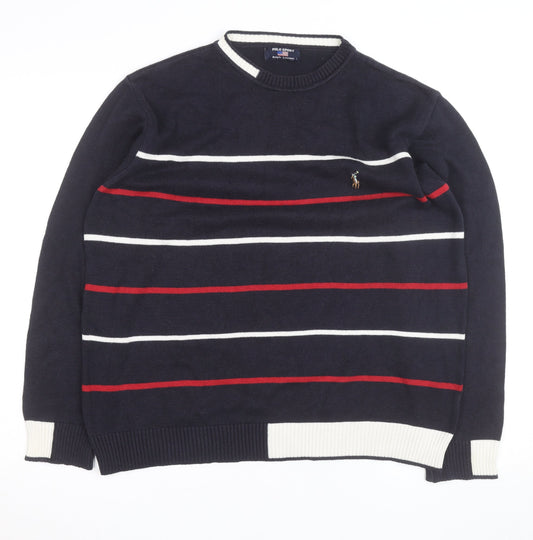 Ralph Lauren Polo Sport Men's Blue Striped Cotton Pullover Jumper L