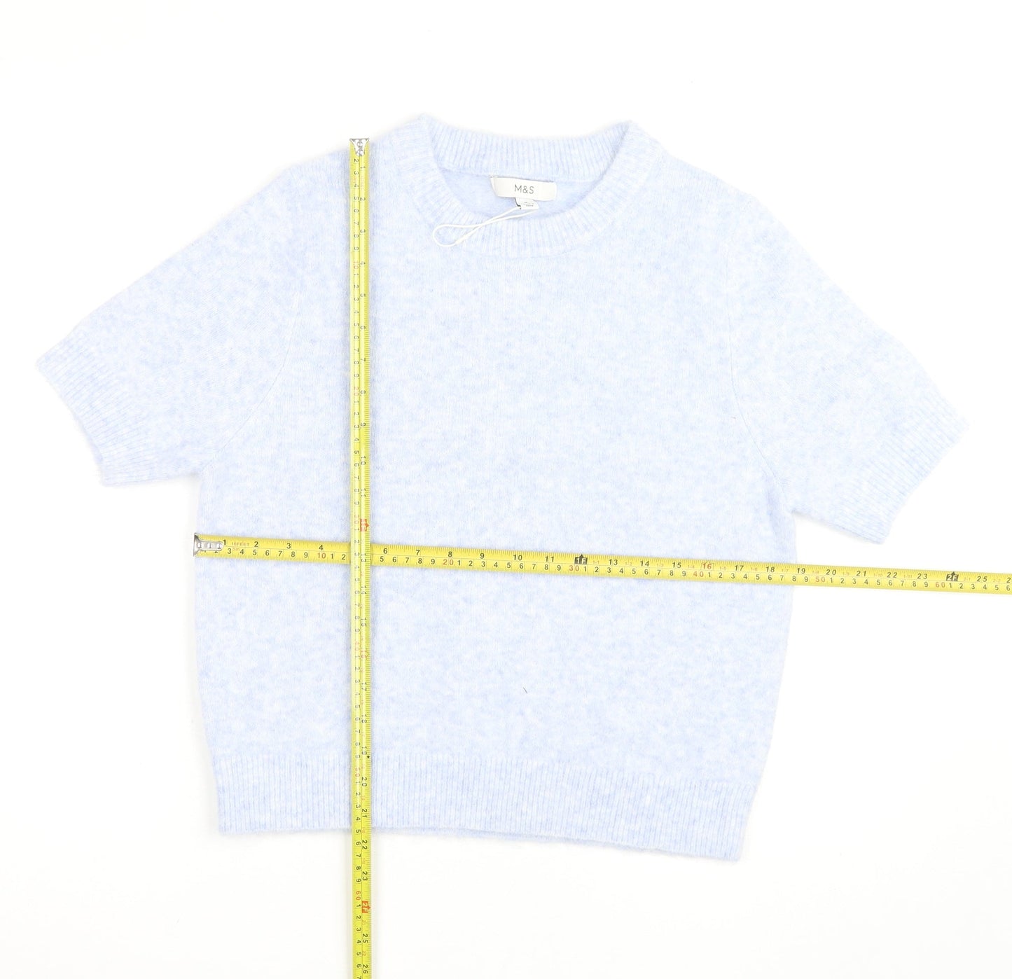 Marks and Spencer Women's Blue Short Sleeve Knit Jumper M