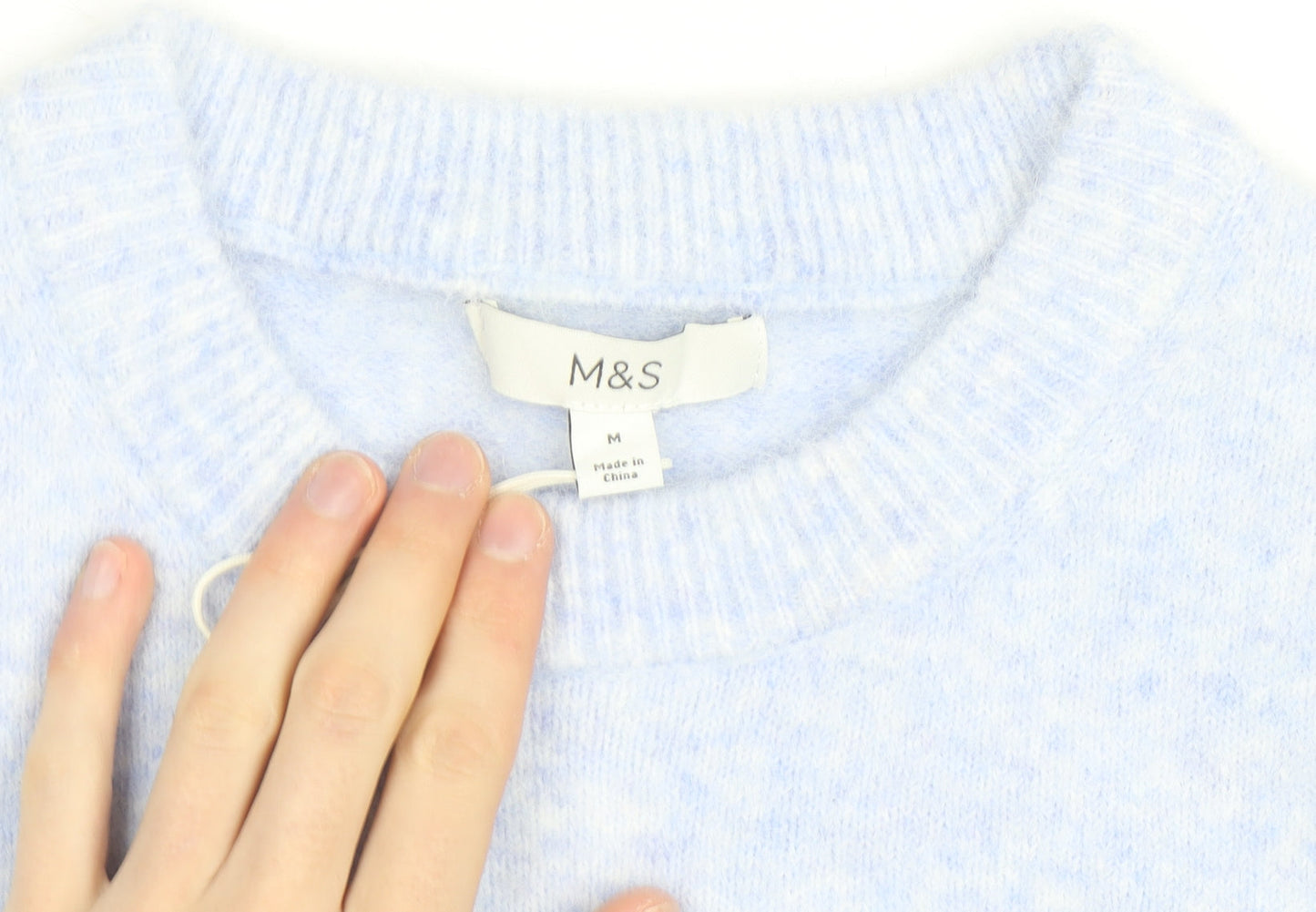 Marks and Spencer Women's Blue Short Sleeve Knit Jumper M
