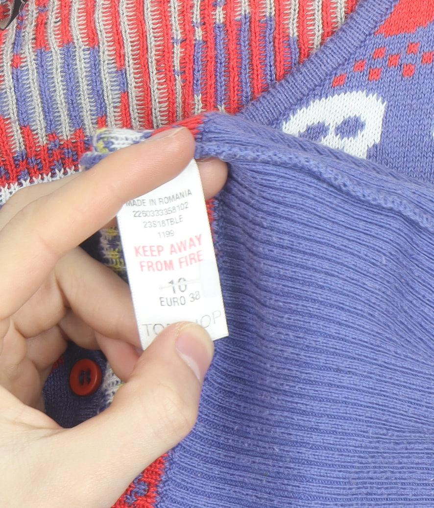 Topshop Women’s Purple Skull Fair Isle Button Cardigan Size 10