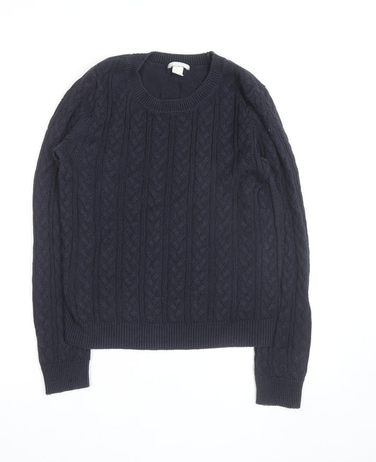 H&M Women Navy Blue Cable-Knit Cotton Jumper Size S