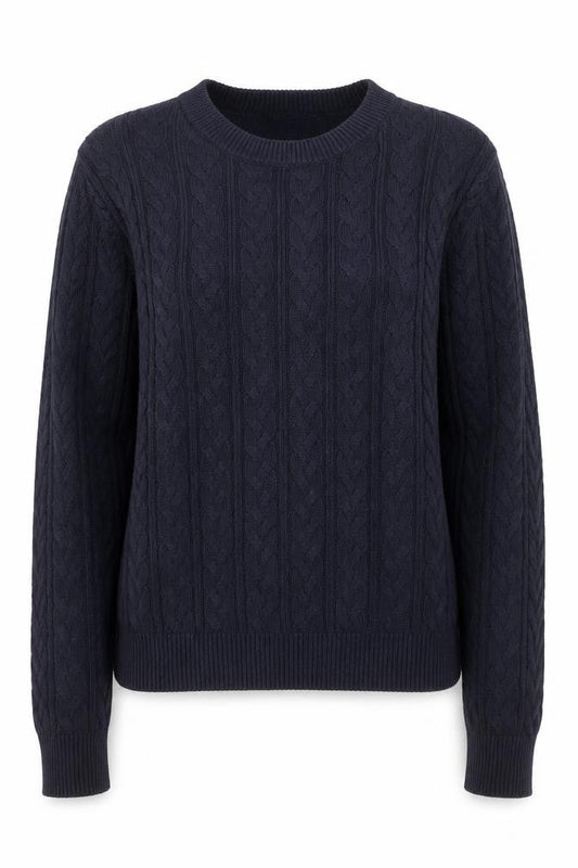 H&M Women Navy Blue Cable-Knit Cotton Jumper Size S
