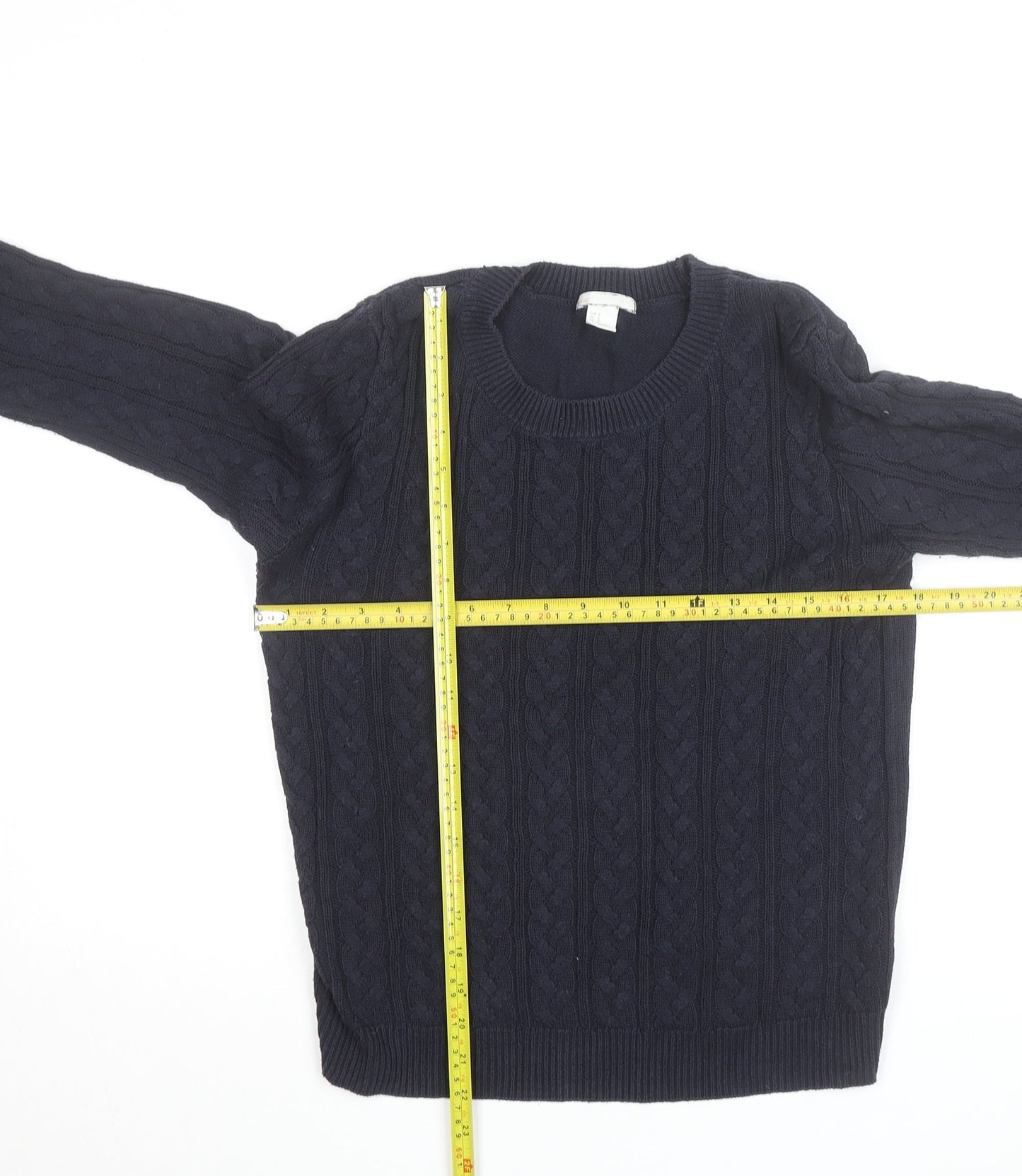 H&M Women Navy Blue Cable-Knit Cotton Jumper Size S