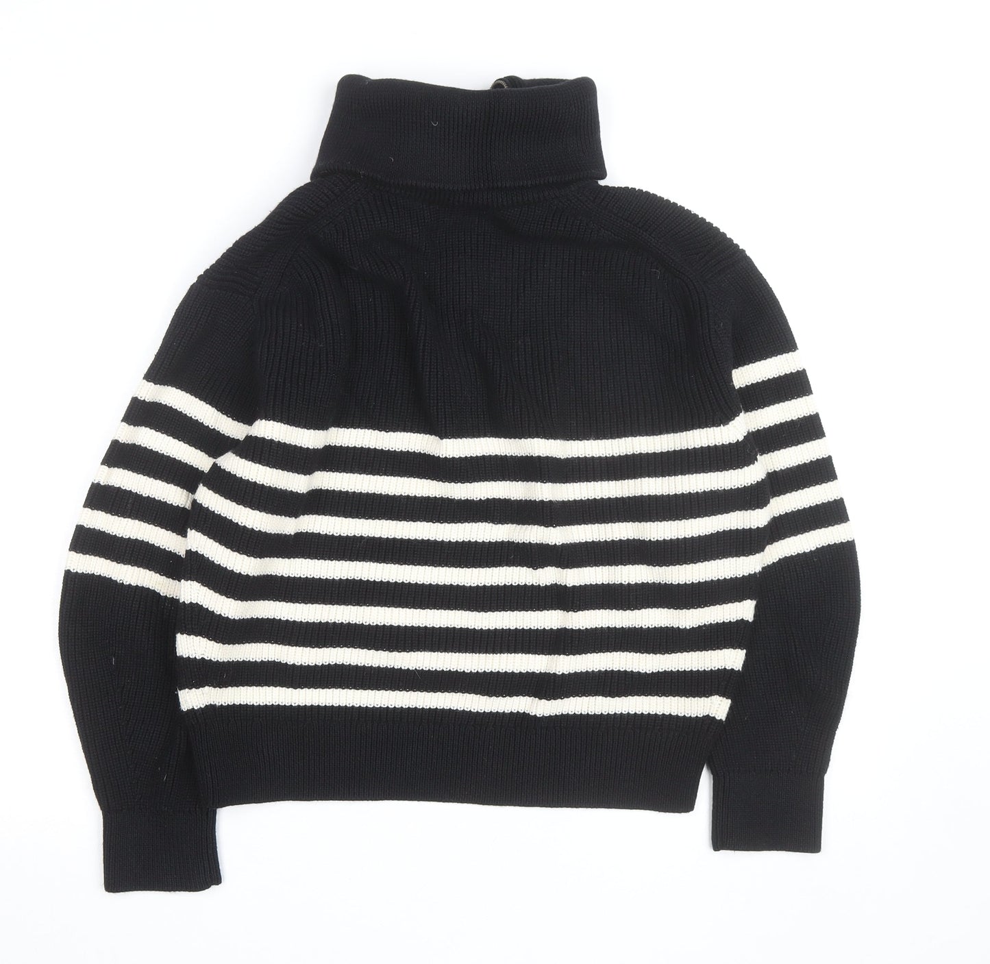 COS Women Black Striped Wool Blend Collared Half Zip Jumper Size 12