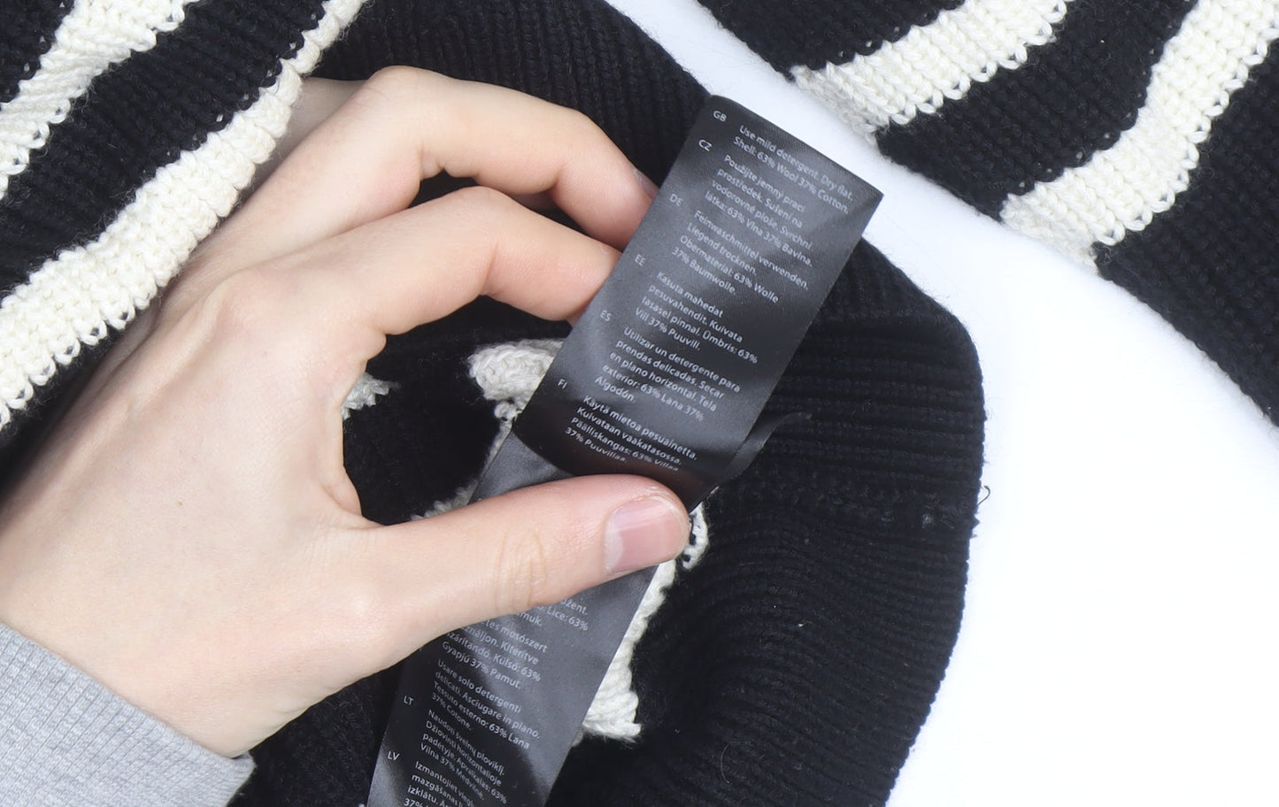 COS Women Black Striped Wool Blend Collared Half Zip Jumper Size 12