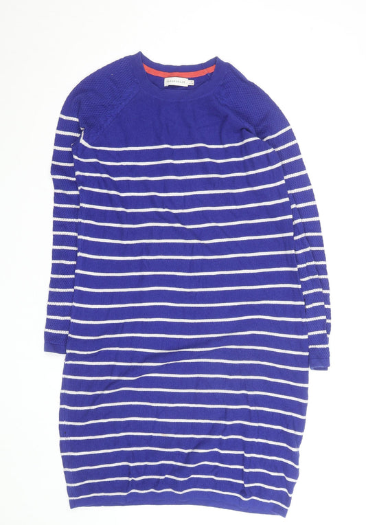 Paraphrase Women's Blue Striped Jumper Dress Size 12 Knit Crew Neck