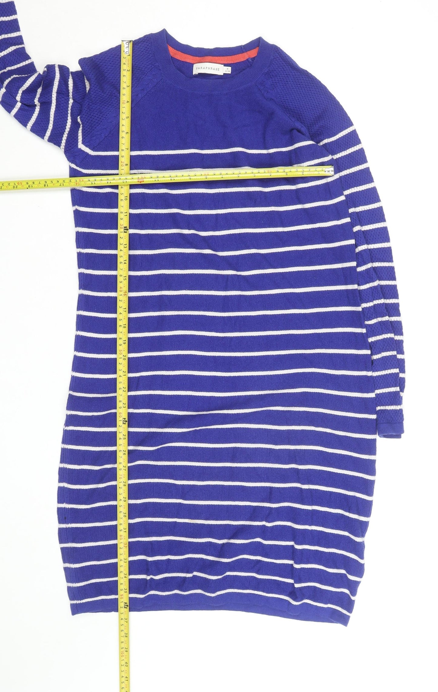 Paraphrase Women's Blue Striped Jumper Dress Size 12 Knit Crew Neck