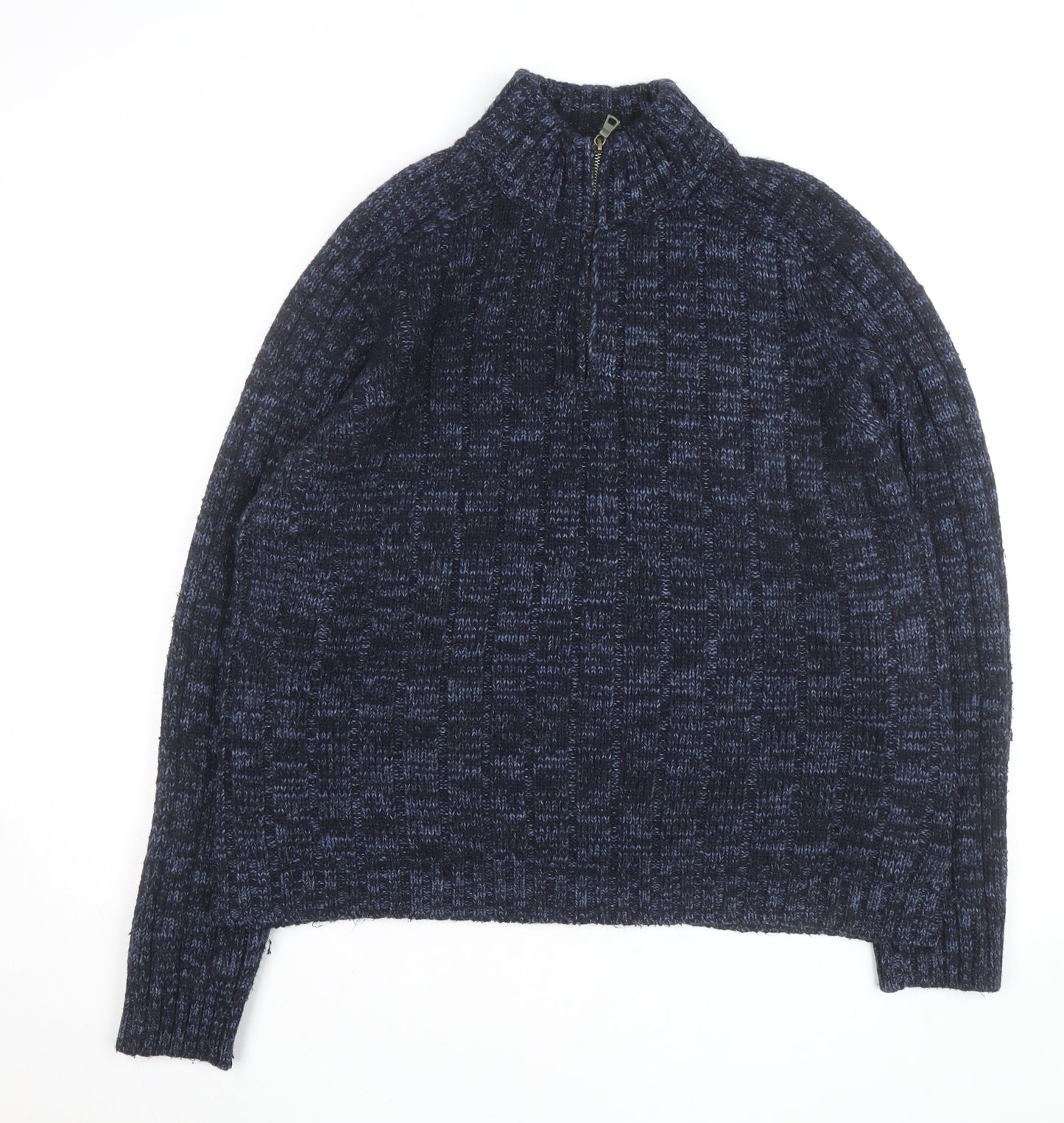 Marks and Spencer Men's Blue XL 1/2 Zip Wool Blend Jumper