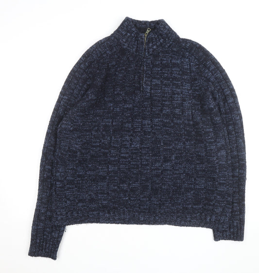 Marks and Spencer Men's Blue XL 1/2 Zip Wool Blend Jumper