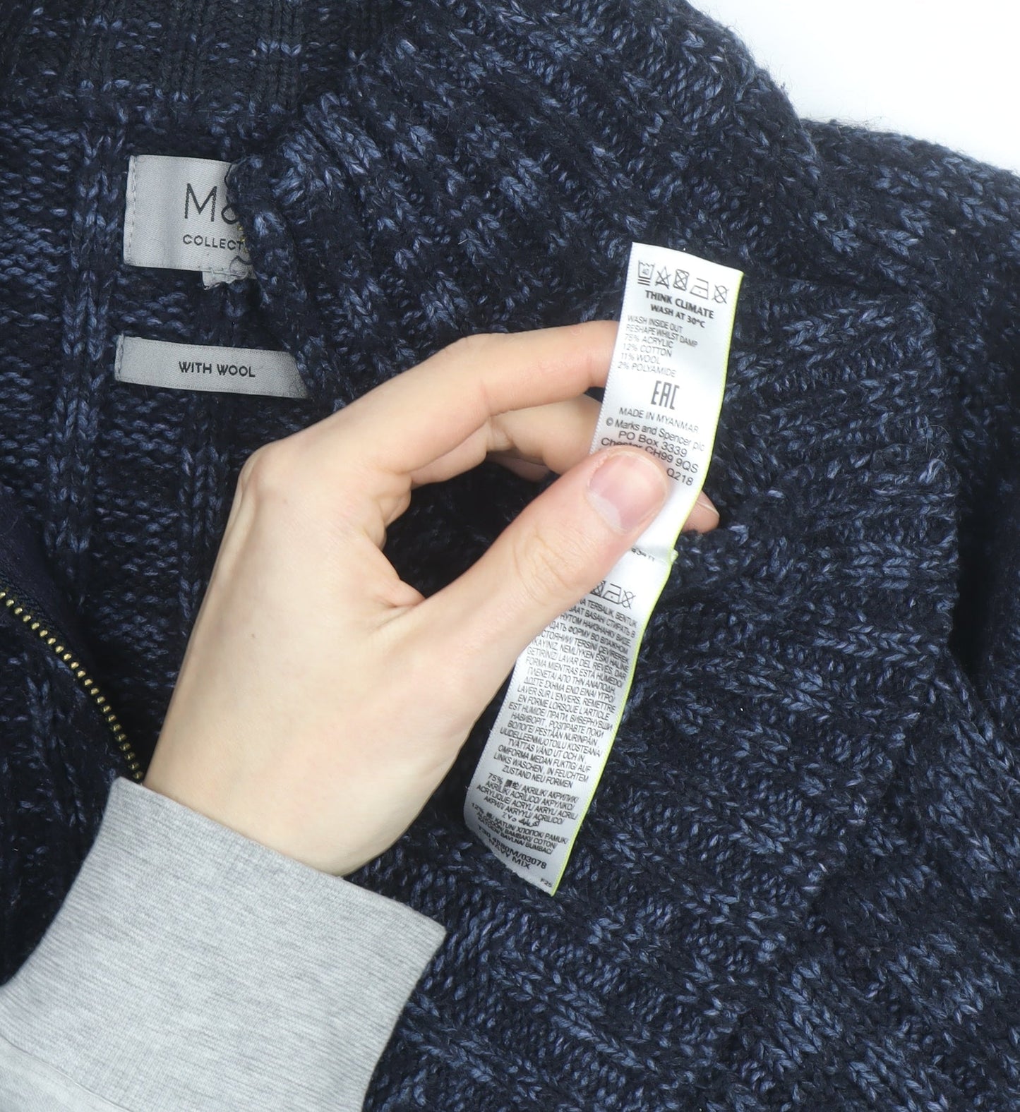 Marks and Spencer Men's Blue XL 1/2 Zip Wool Blend Jumper