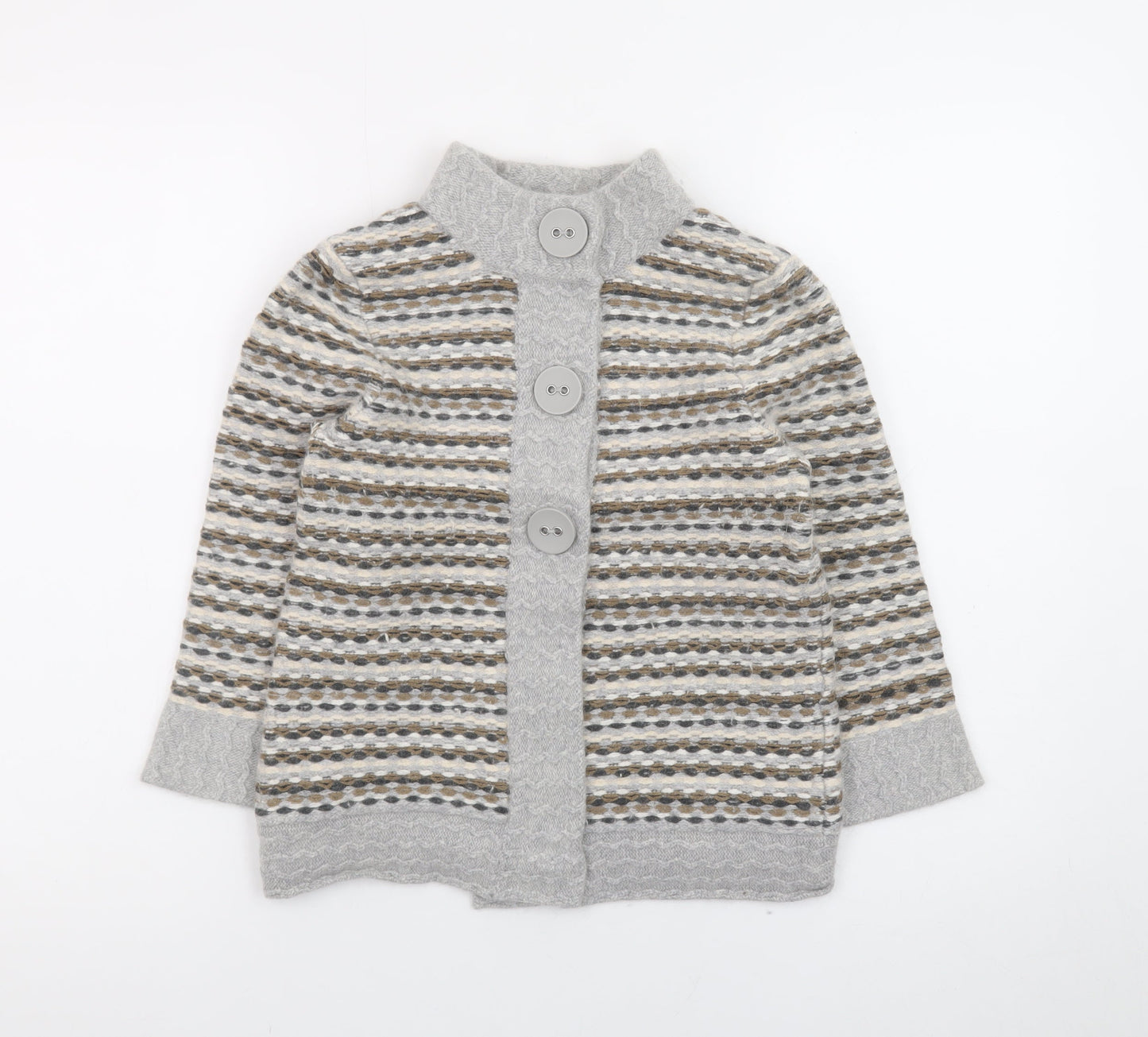 Principles Women Grey Striped High Neck Cardigan Size 10