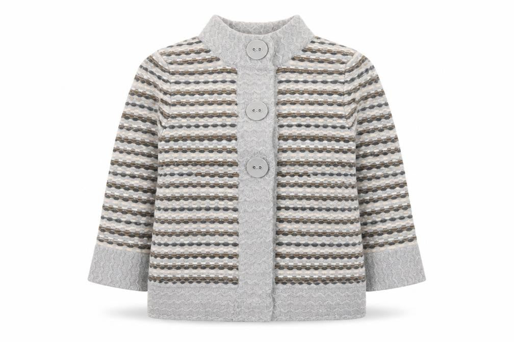 Principles Women Grey Striped High Neck Cardigan Size 10